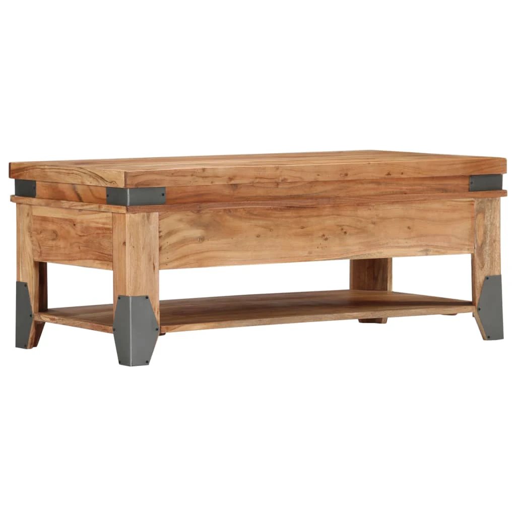 VidaXL Coffee Table 110x52x45 Cm Solid Acacia Wood With Lower Shelf For Living Room Decor by vidaXL