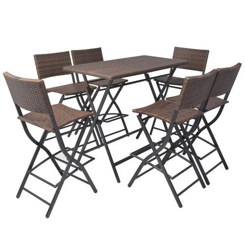 vidaXL vidaXL 7 Piece Folding Outdoor Dining Set Steel Poly Rattan Brown - Garden Set