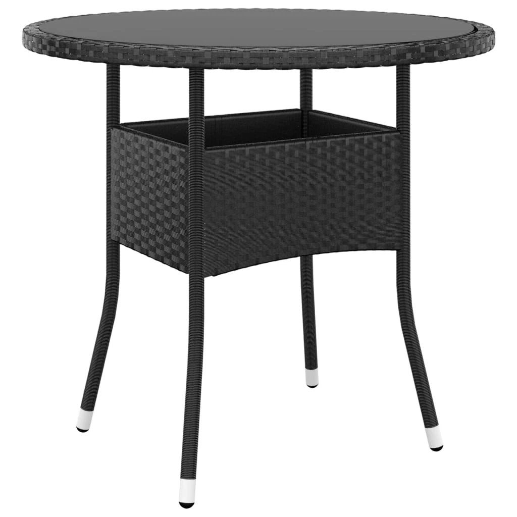 vidaXL Garden Table Ø80x75 cm Tempered Glass and Poly Rattan Black by vidaXL