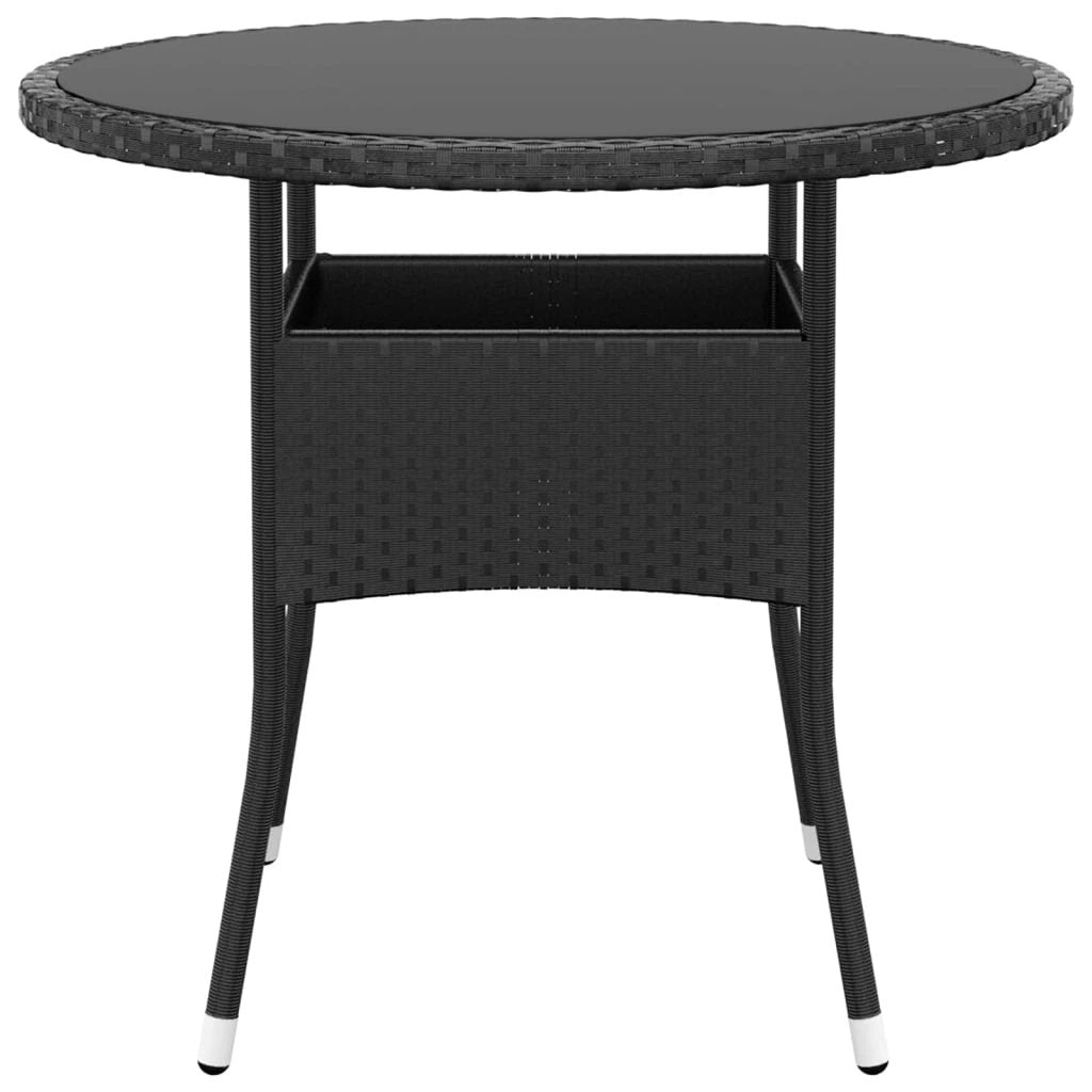 vidaXL Garden Table Ø80x75 cm Tempered Glass and Poly Rattan Black by vidaXL