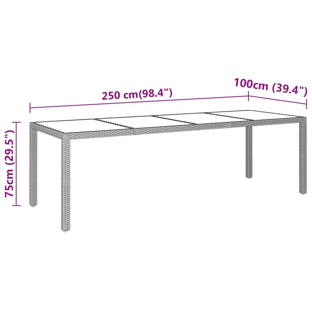 vidaXL Garden Table 250x100x75 cm Tempered Glass and Poly Rattan Black by vidaXL