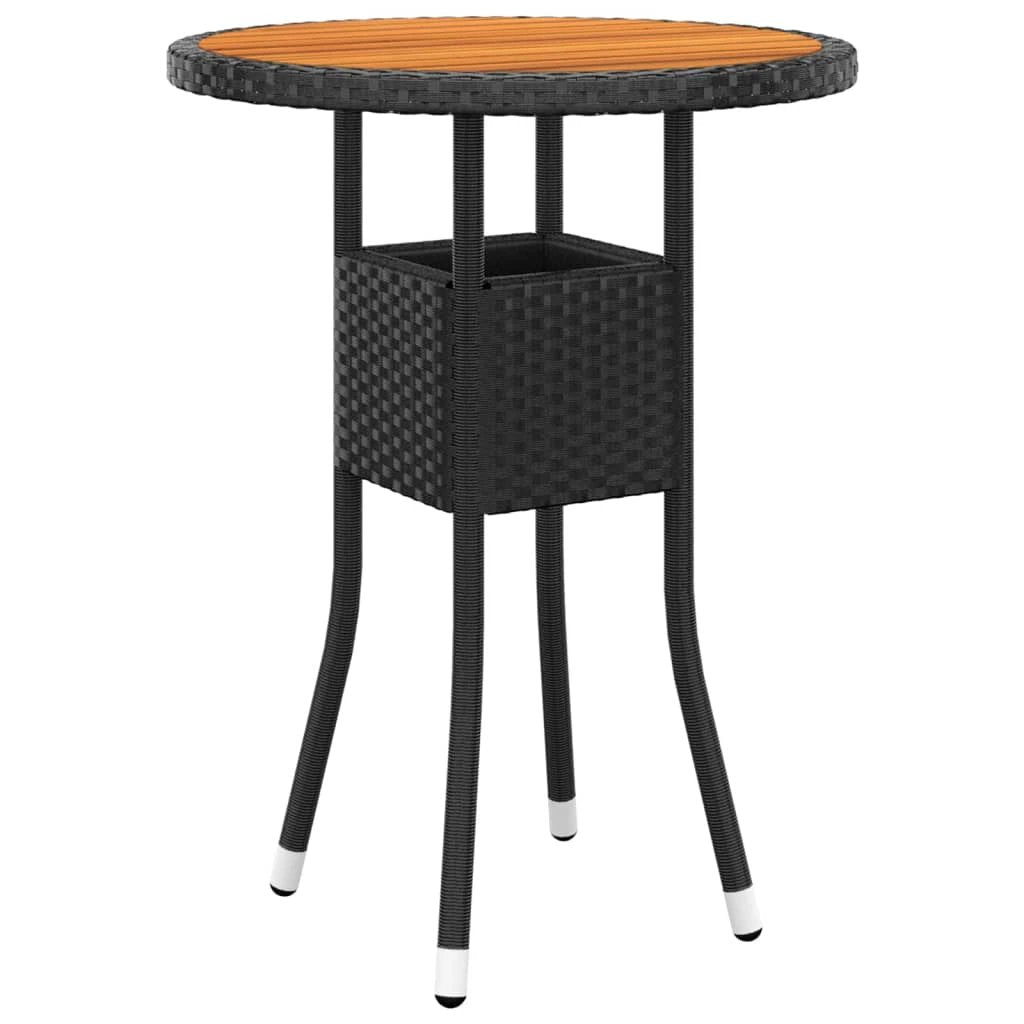 vidaXL vidaXL Garden Table Ø60x75 cm Acacia Wood and Poly Rattan Black - Uncategorized Garden Table