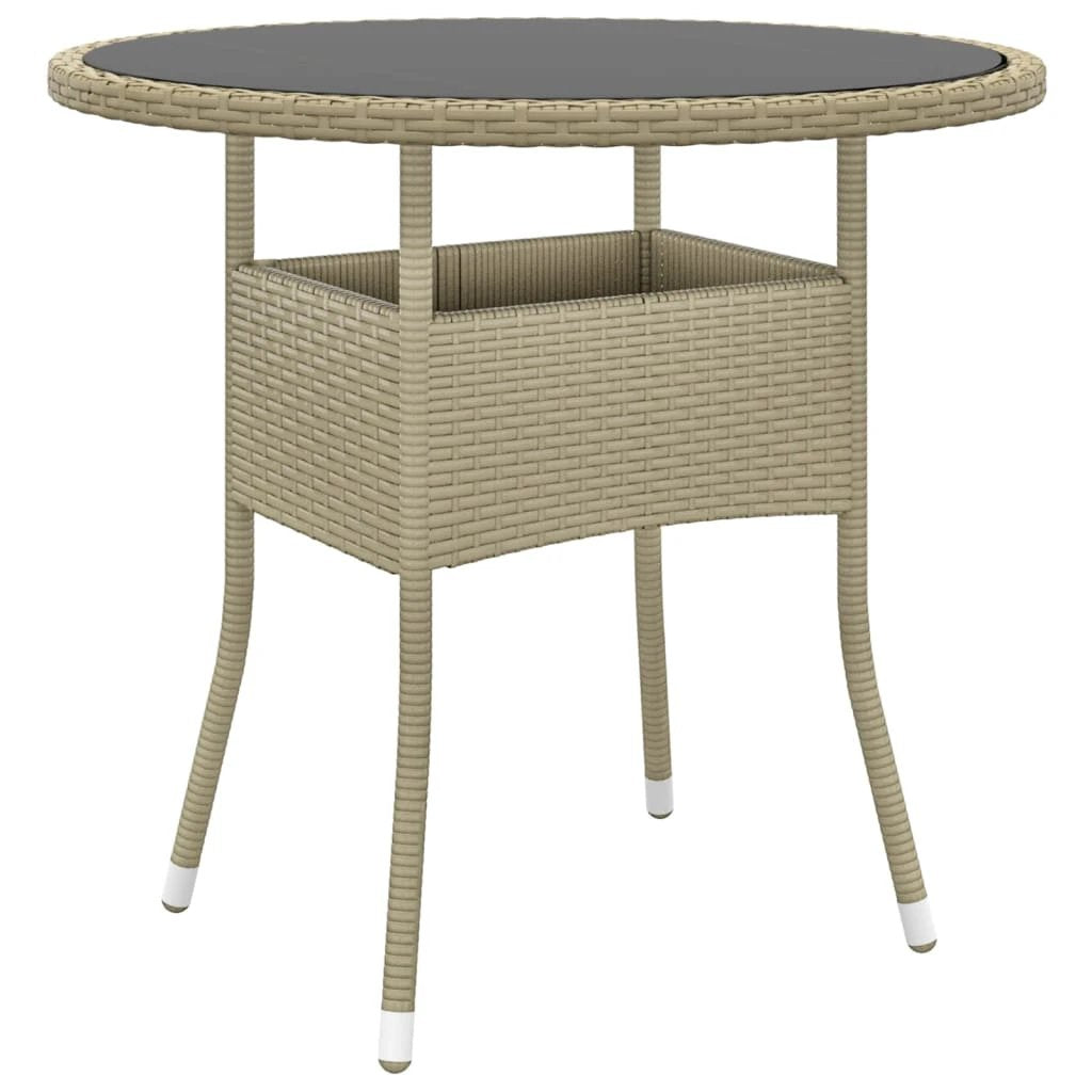 vidaXL Garden Table Ø80x75 cm Tempered Glass and Poly Rattan Black by vidaXL