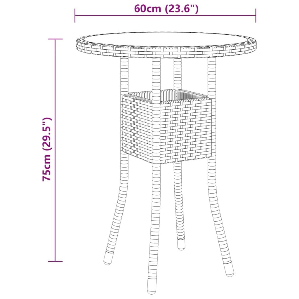 vidaXL Garden Table Ø60x75 cm Tempered Glass and Poly Rattan Black by vidaXL