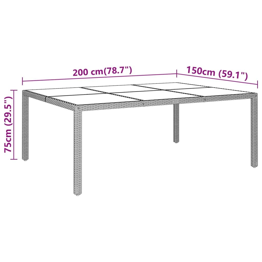 vidaXL Garden Table 200x150x75 cm Tempered Glass and Poly Rattan Black by vidaXL