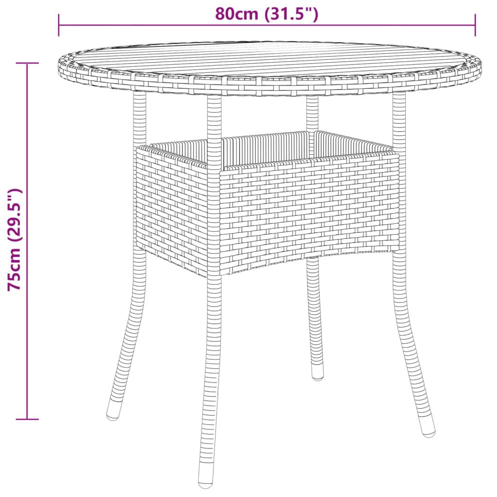 vidaXL Garden Table Ø80x75 cm Acacia Wood and Poly Rattan Black by vidaXL