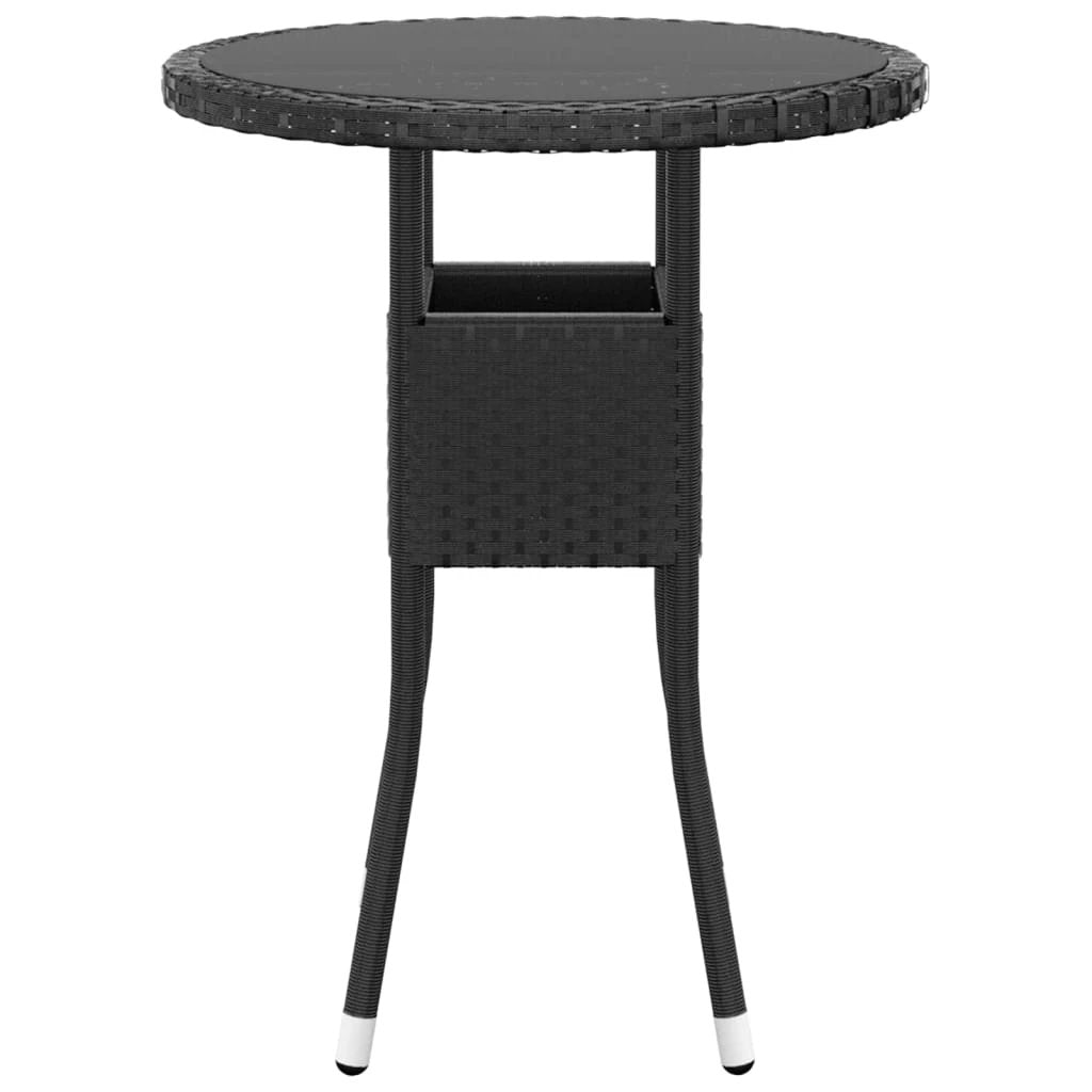 vidaXL Garden Table Ø60x75 cm Tempered Glass and Poly Rattan Black by vidaXL