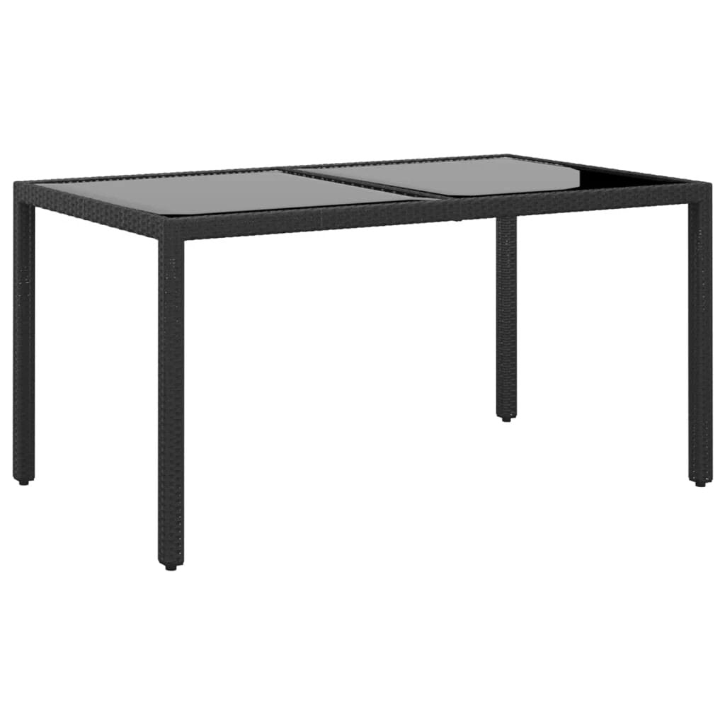 vidaXL vidaXL Garden Table 150x90x75 cm Tempered Glass and Poly Rattan Black - Garden Table