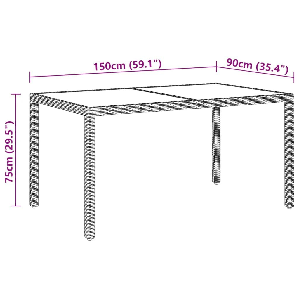 vidaXL vidaXL Garden Table 150x90x75 cm Tempered Glass and Poly Rattan Black - Garden Table