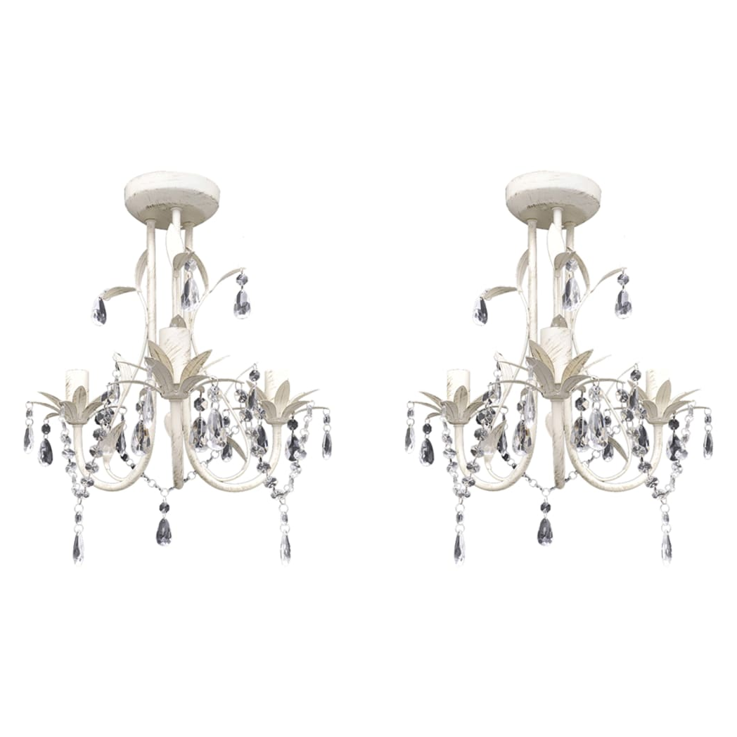 vidaXL Crystal Pendant Lights 2pcs White Dining by vidaXL