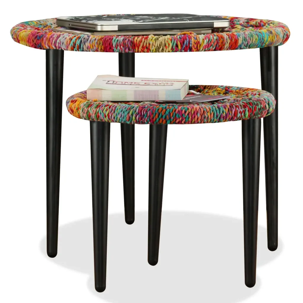 vidaXL Coffee Table Set Two Piece Nesting Tables Chindi Weave Multicolour Handmade For Living Room Decor by vidaXL