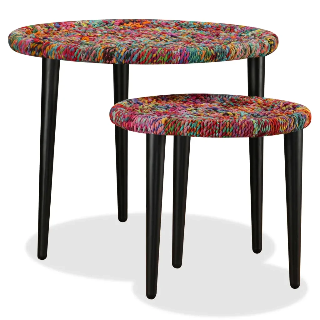 vidaXL vidaXL Coffee Table Set Two Piece Nesting Tables Chindi Weave Multicolour Handmade For Living Room Decor - Coffee Table
