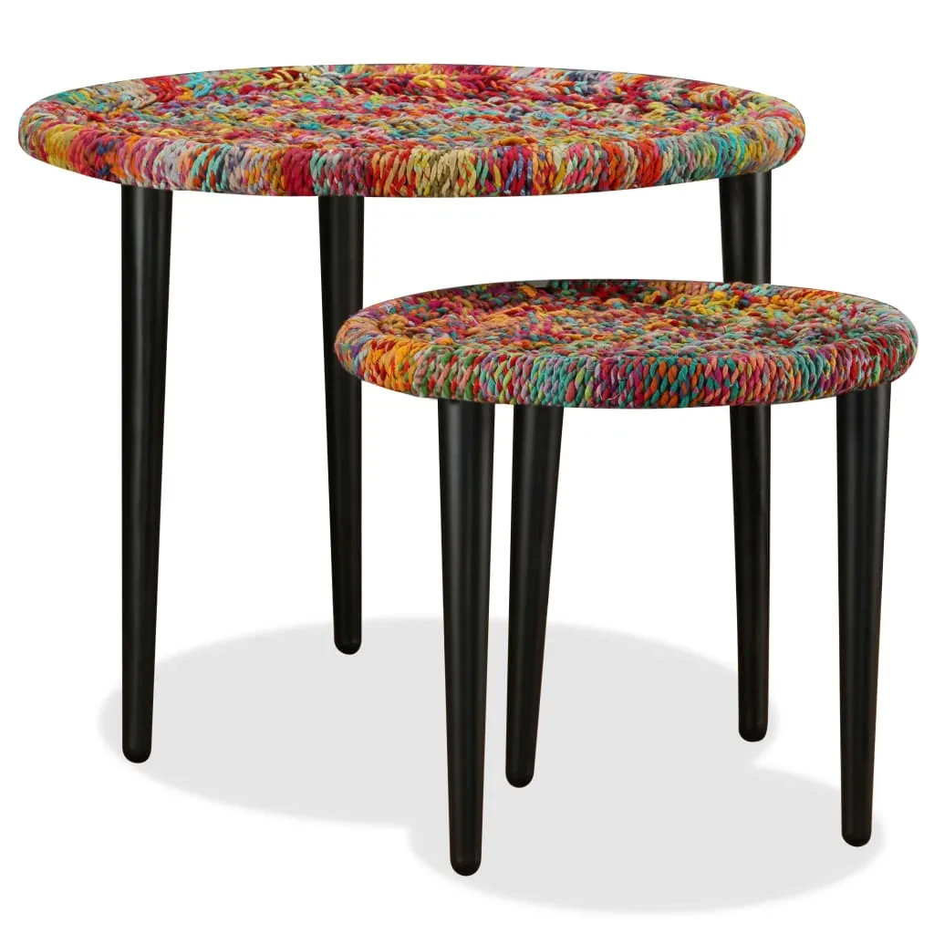 vidaXL Coffee Table Set Two Piece Nesting Tables Chindi Weave Multicolour Handmade For Living Room Decor by vidaXL