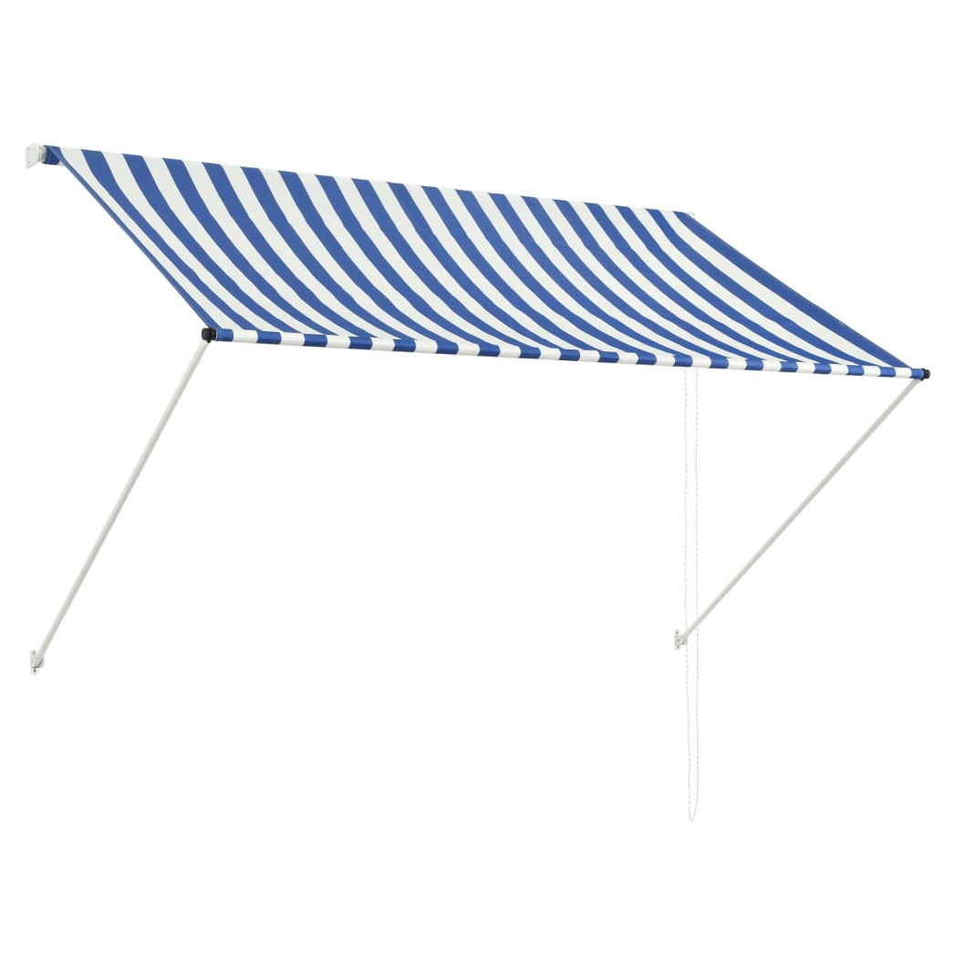 VidaXL Retractable Awning 100x150 cm Blue White PA-Coated Fabric UV-Resistant for Patio by vidaXL