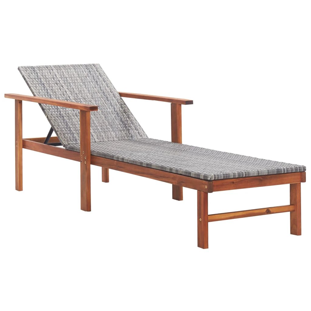 vidaXL vidaXL Sun Lounger Poly Rattan and Solid Acacia Wood Grey - Sun Lounger