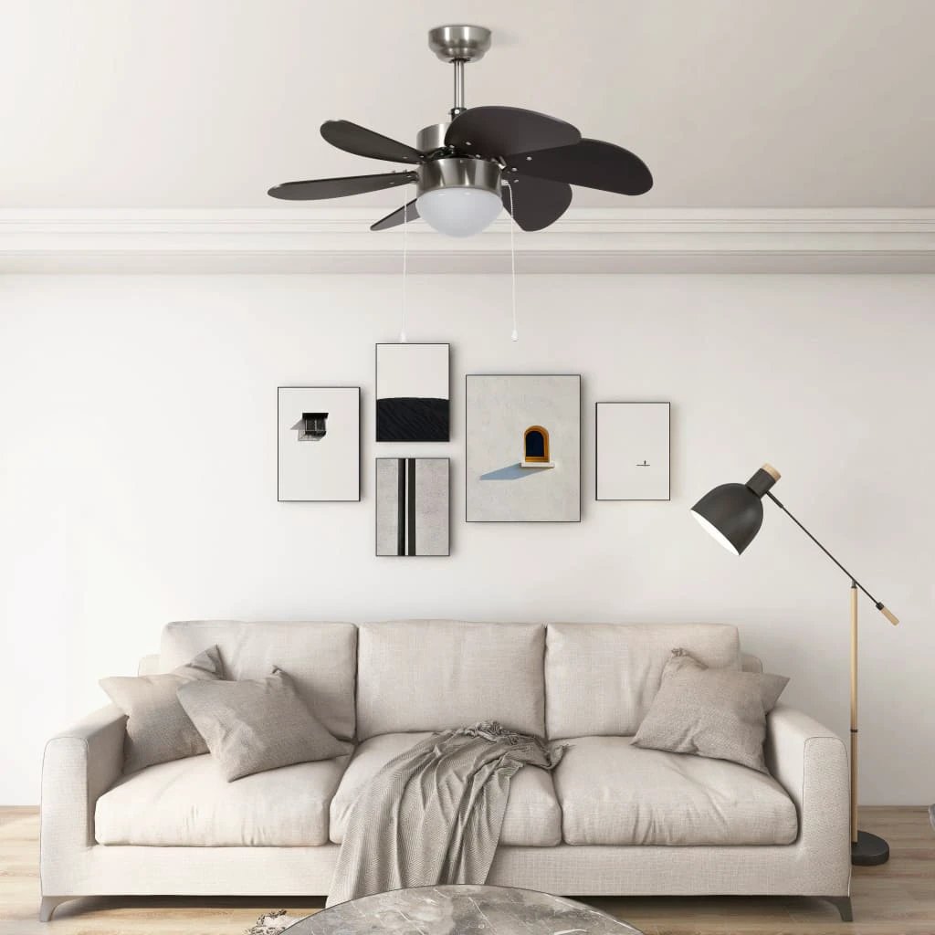 vidaXL vidaXL Ceiling Fan With Light 76 Cm Dark Brown Finish 3 Speed Pull Chain For Living Room - Ceiling Lights