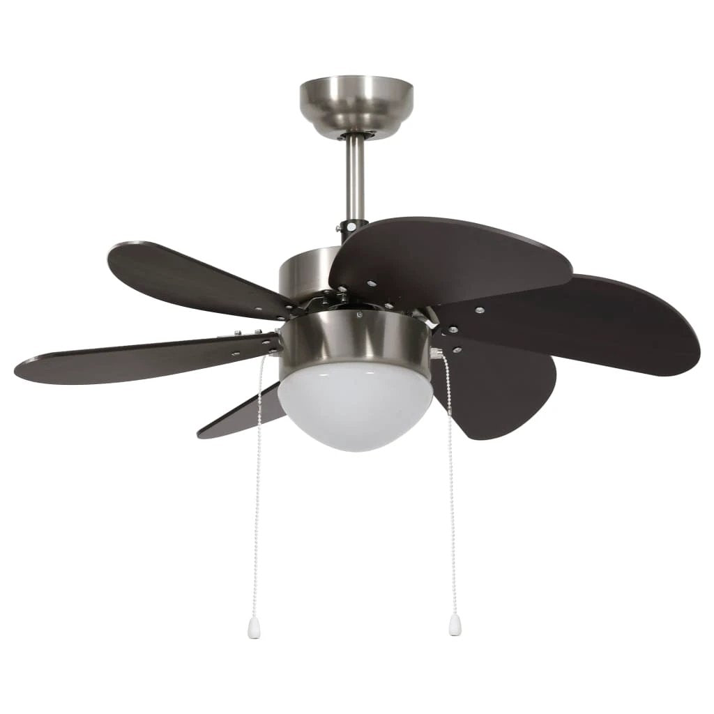 vidaXL vidaXL Ceiling Fan With Light 76 Cm Dark Brown Finish 3 Speed Pull Chain For Living Room - Ceiling Lights
