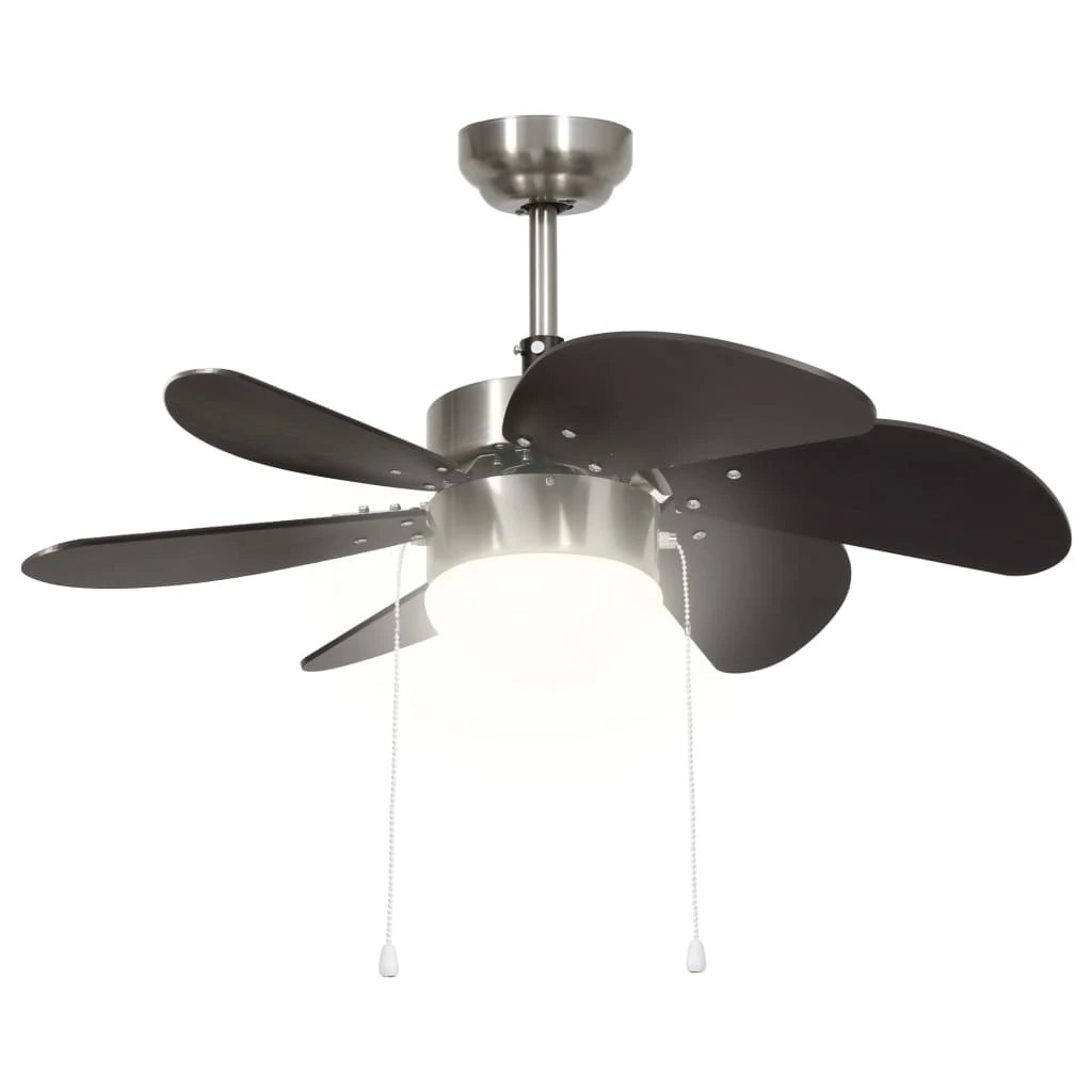 vidaXL vidaXL Ceiling Fan With Light 76 Cm Dark Brown Finish 3 Speed Pull Chain For Living Room - Ceiling Lights