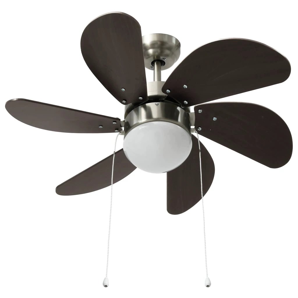 vidaXL vidaXL Ceiling Fan With Light 76 Cm Dark Brown Finish 3 Speed Pull Chain For Living Room - Ceiling Lights