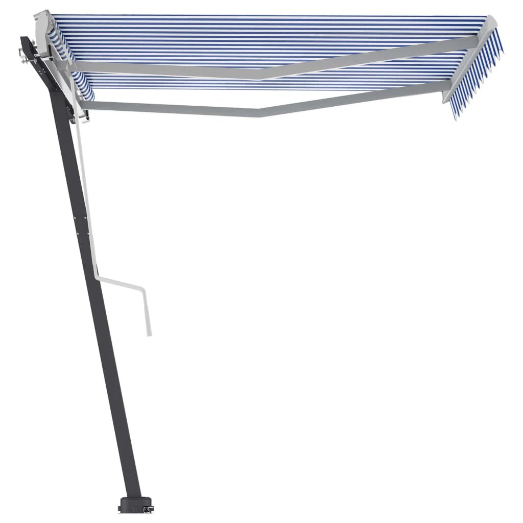 vidaXL VidaXL Freestanding Manual Retractable Awning 300x250 Cm Blue White UV Resistant Outdoor Patio - Cover