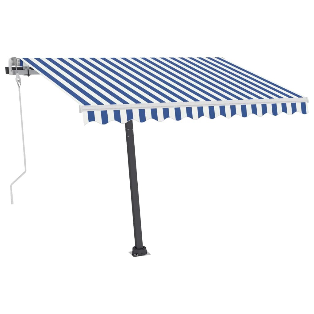 vidaXL VidaXL Freestanding Manual Retractable Awning 300x250 Cm Blue White UV Resistant Outdoor Patio - Cover
