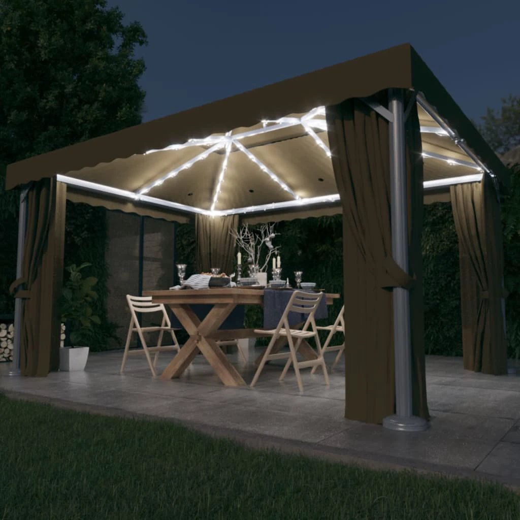 vidaXL Gazebo with Curtain&LED String Lights 3x3 m Cream White by vidaXL