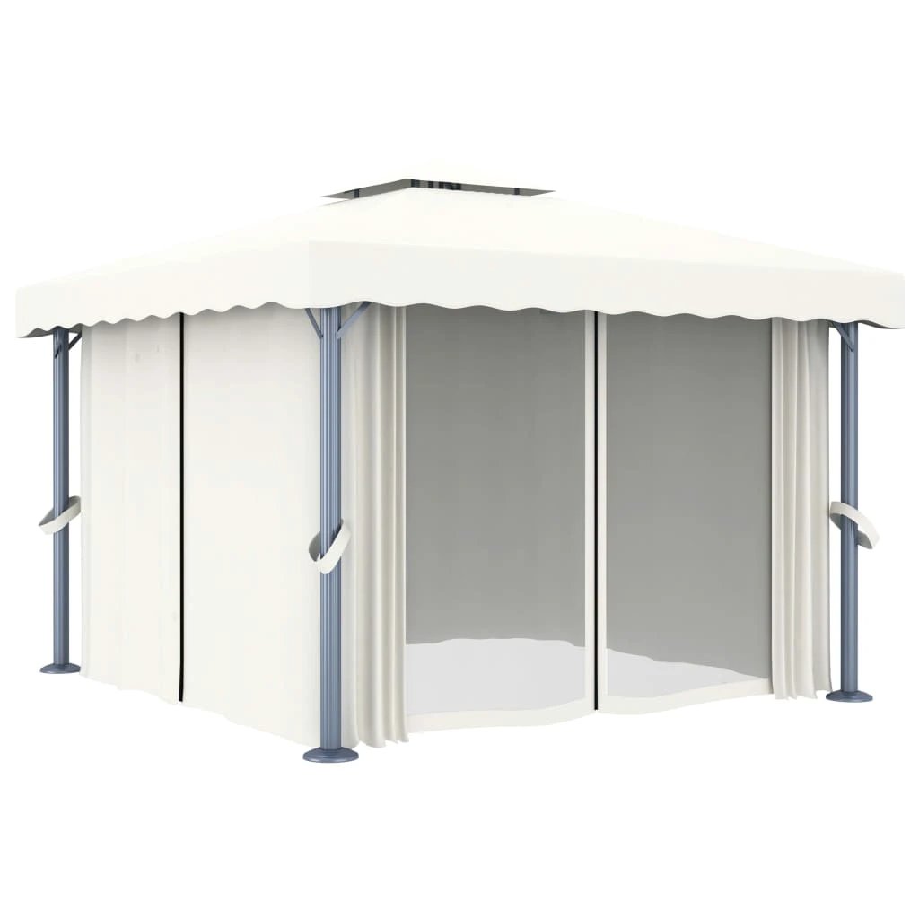 vidaXL Gazebo with Curtain&LED String Lights 3x3 m Cream White by vidaXL