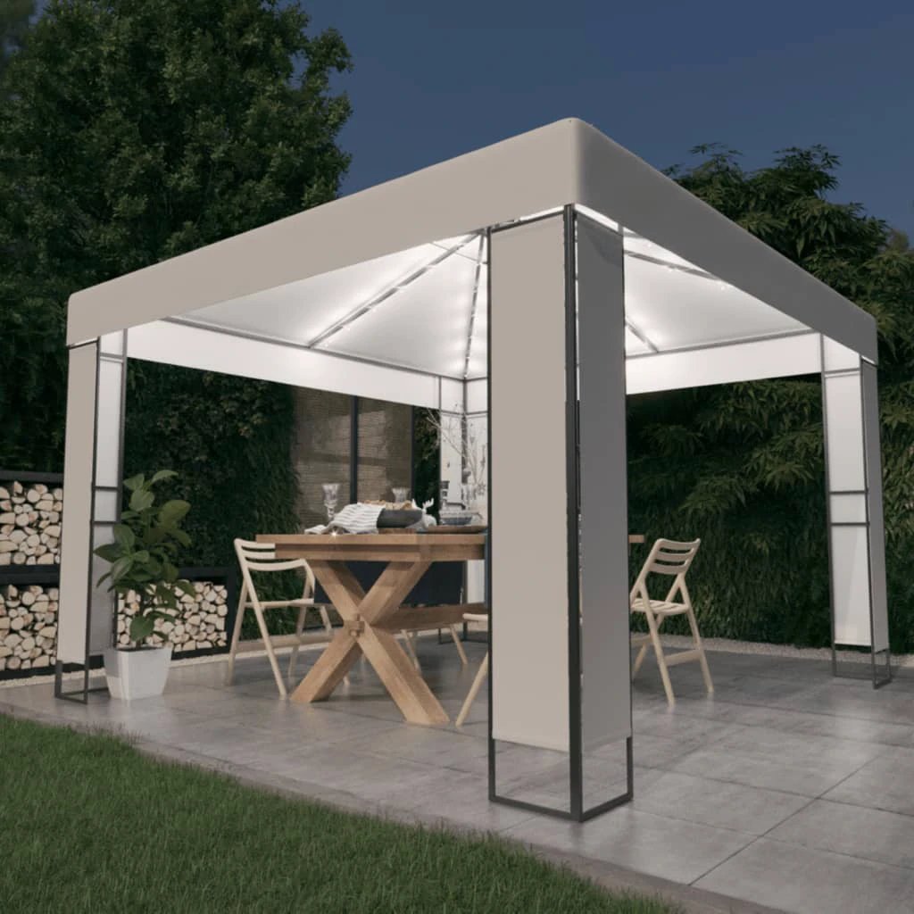 vidaXL Gazebo with Double Roof&LED String Lights 3x3 m White by vidaXL