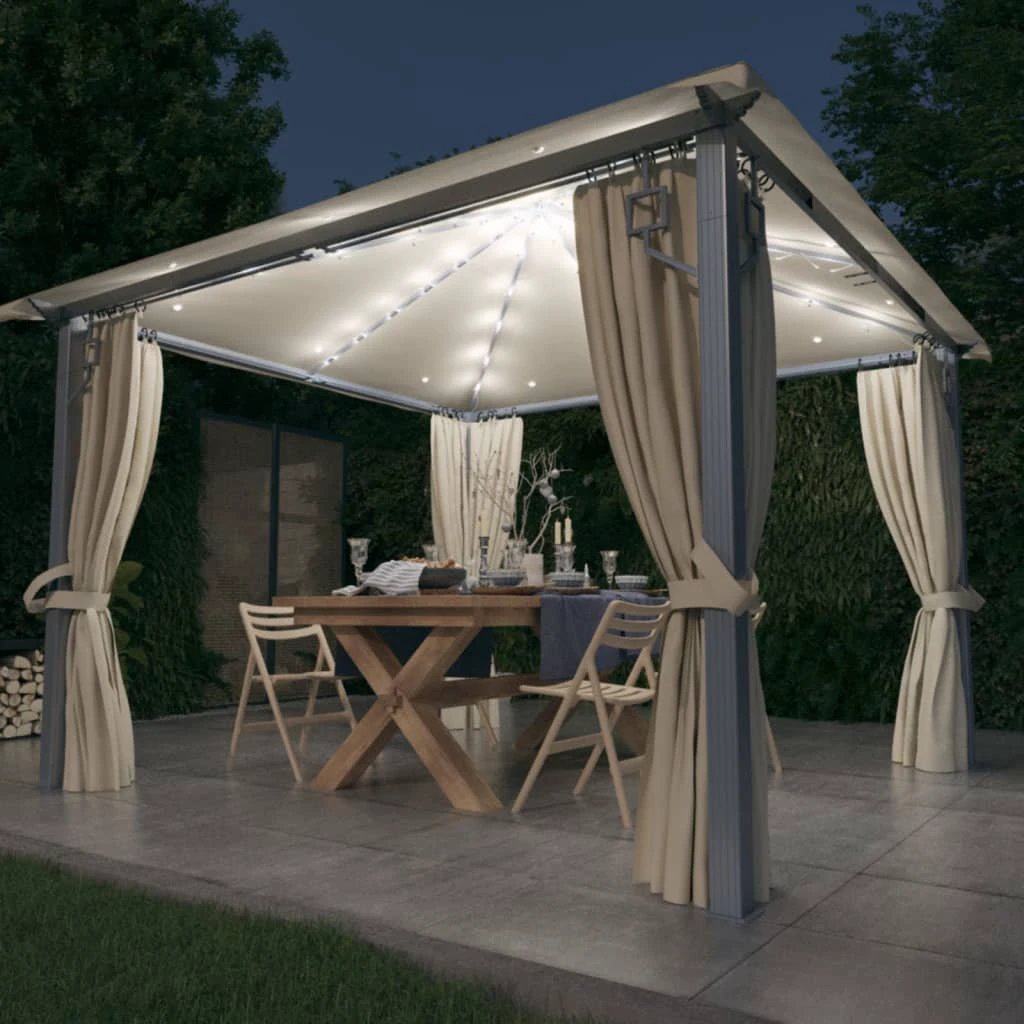 vidaXL Gazebo with Curtain&LED String Lights 3x3 m Cream Aluminium by vidaXL