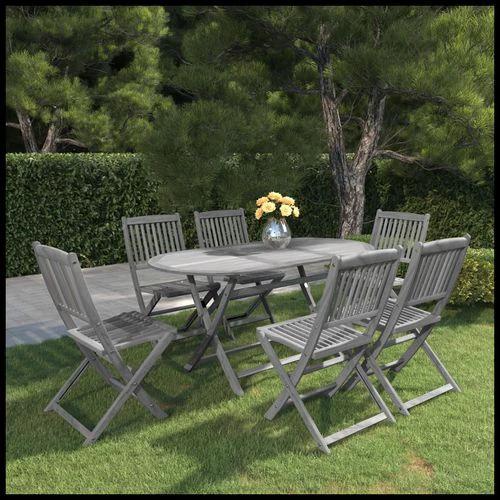 vidaXL 7 Piece Garden Dining Set Solid Acacia Wood Grey by vidaXL
