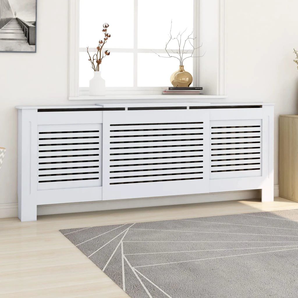 VidaXL Radiator Cover Cabinet 205 cm White MDF Modern Slatted Design With Shelf Living Room by vidaXL