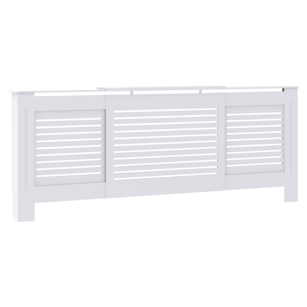 VidaXL Radiator Cover Cabinet 205 cm White MDF Modern Slatted Design With Shelf Living Room by vidaXL