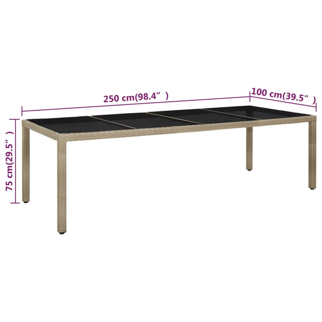 vidaXL Garden Table White 250x100x75 cm Poly Rattan and Tempered Glass by vidaXL