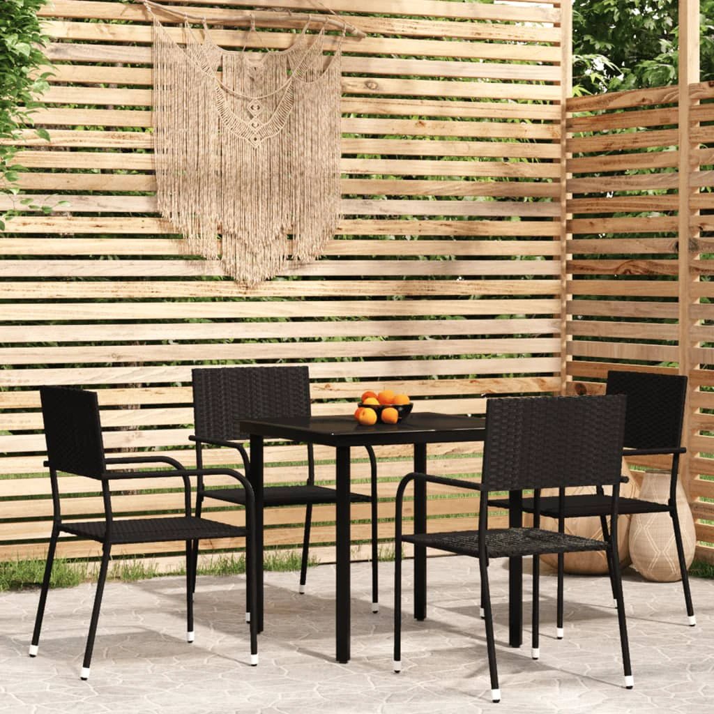 vidaXL VidaXL Garden Dining Set 5pc Black PolyRattan - Garden Set