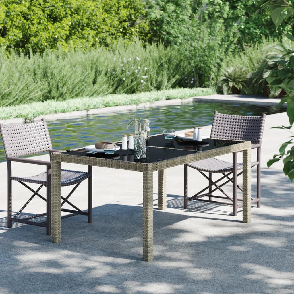 vidaXL Garden Table 90x90x75 cm Tempered Glass and Poly Rattan Brown by vidaXL