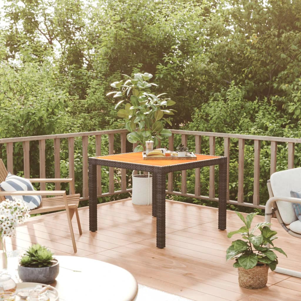 vidaXL Garden Table 90x90x75 cm Poly Rattan and Acacia Wood Black by vidaXL