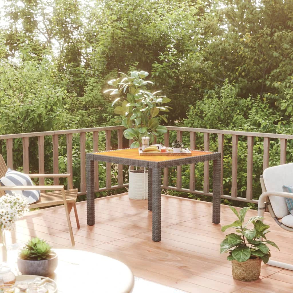 vidaXL vidaXL Garden Table 90x90x75 cm Poly Rattan and Acacia Wood Black - Garden Table