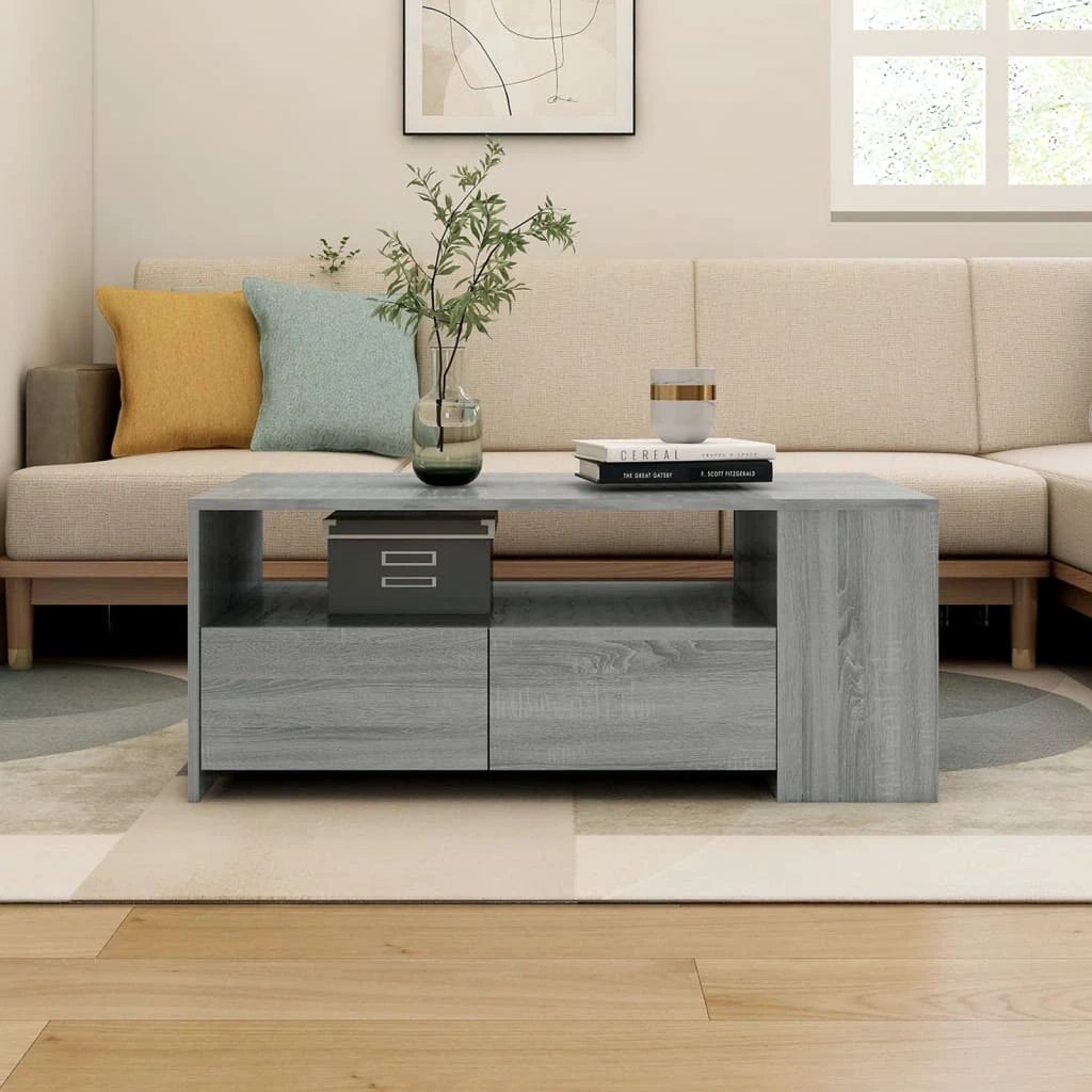 vidaXL VidaXL Coffee Table 102x55x42 cm Smoked Oak Engineered Wood With Storage Drawers For Living Rooms - Coffee Table
