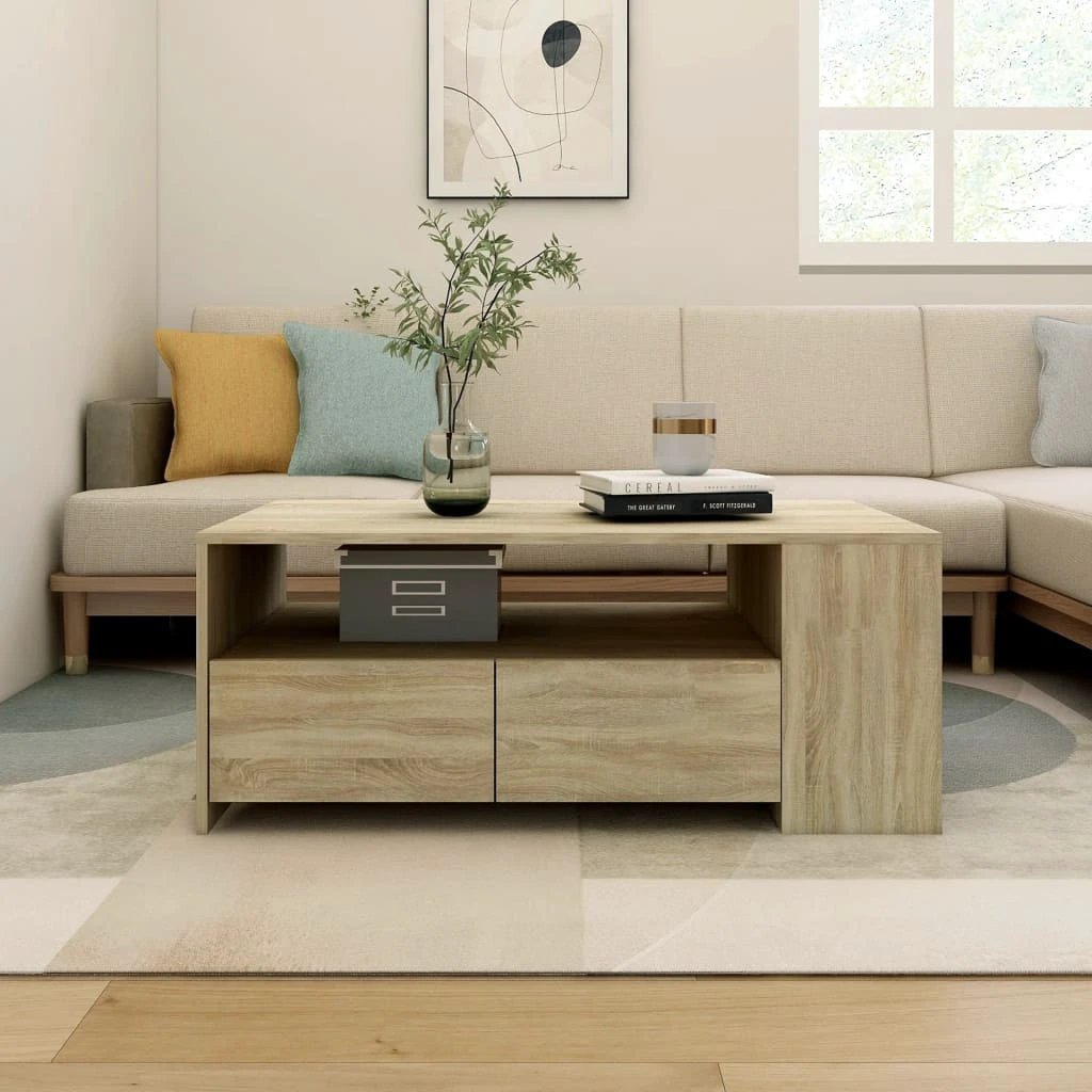 vidaXL VidaXL Coffee Table 102x55x42 cm Smoked Oak Engineered Wood With Storage Drawers For Living Rooms - Coffee Table