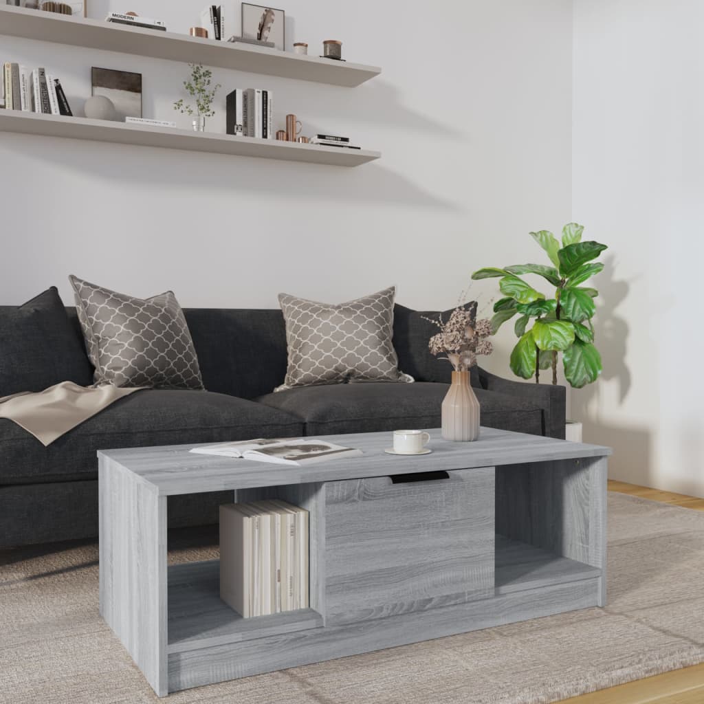 vidaXL VidaXL Coffee Table 102x50x36 cm Three-Compartment Storage Smoked Oak Living Room Decor - Coffee Table