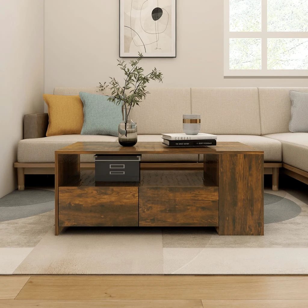 vidaXL VidaXL Coffee Table 102x55x42 cm Smoked Oak Engineered Wood With Storage Drawers For Living Rooms - Coffee Table
