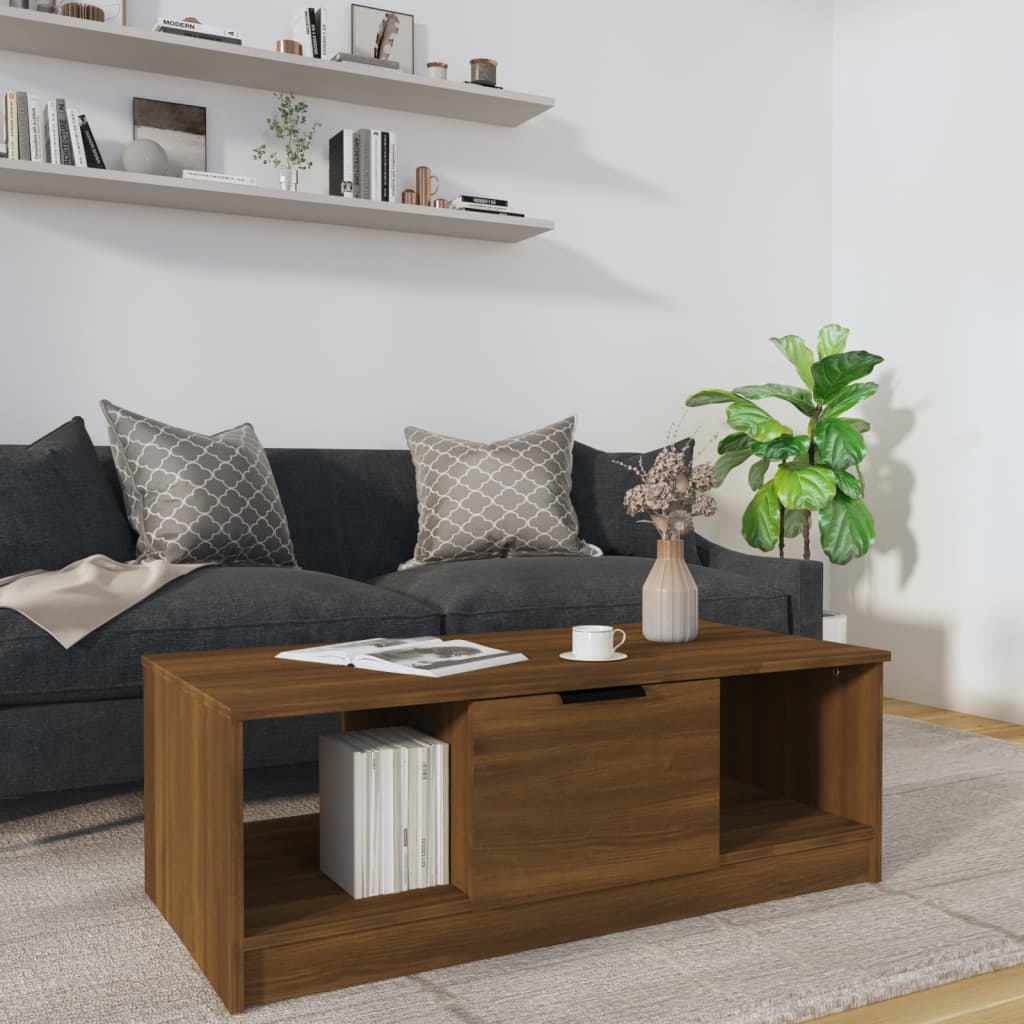 vidaXL VidaXL Coffee Table 102x50x36 cm Three-Compartment Storage Smoked Oak Living Room Decor - Coffee Table