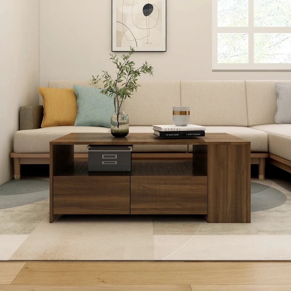 vidaXL VidaXL Coffee Table 102x55x42 cm Smoked Oak Engineered Wood With Storage Drawers For Living Rooms - Coffee Table