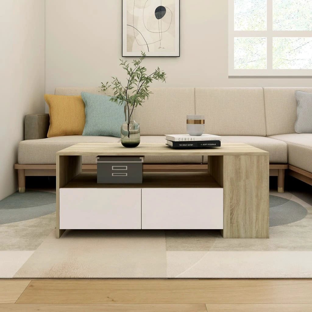 vidaXL VidaXL Coffee Table 102x55x42 cm Smoked Oak Engineered Wood With Storage Drawers For Living Rooms - Coffee Table