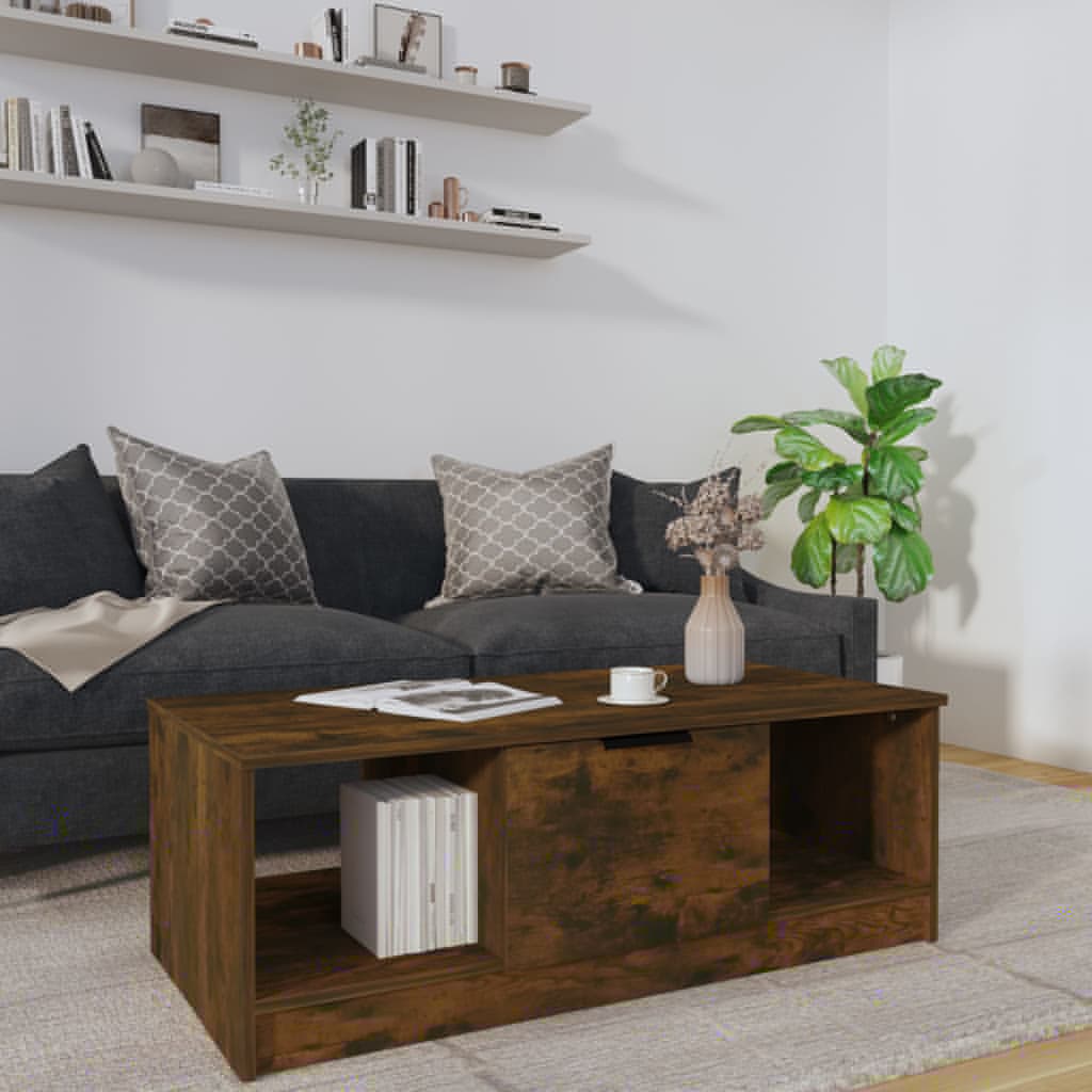 vidaXL VidaXL Coffee Table 102x50x36 cm Three-Compartment Storage Smoked Oak Living Room Decor - Coffee Table