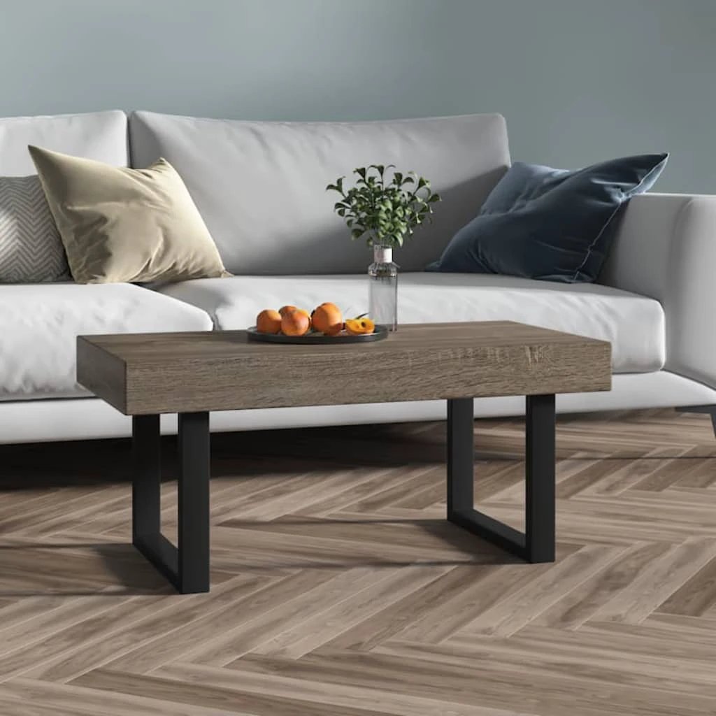 Modern Coffee Table 90x45x40 Cm MDF Top In Grey And Black With Iron Frame For Living Room by vidaXL