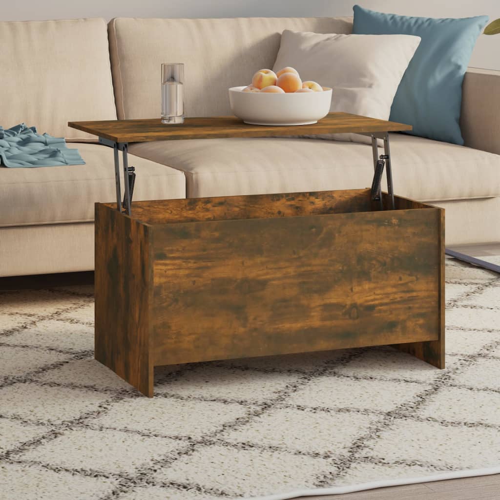 vidaXL VidaXL Coffee Table 102x55.5x52.5 cm Smoked Oak Lift Top With Hidden Storage For Living Room - Coffee Table