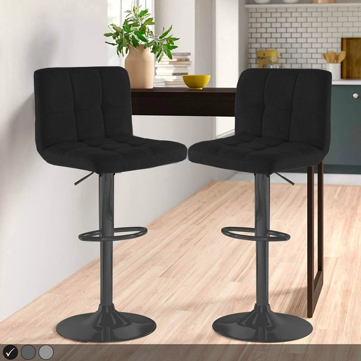 Unbranded Fabric Bar Stool with Matt Black Leg -