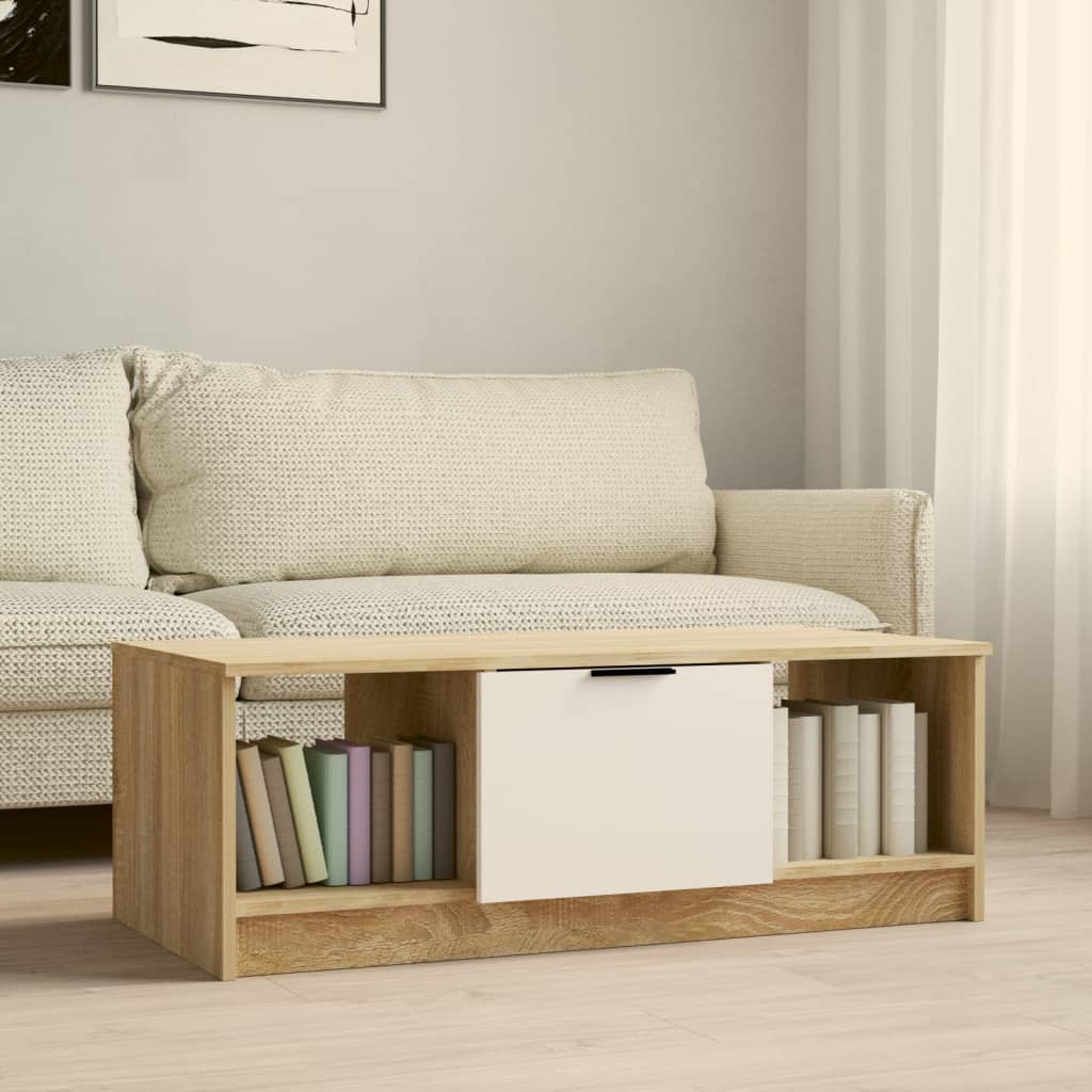 vidaXL VidaXL Coffee Table 102x50x36 cm Three-Compartment Storage Smoked Oak Living Room Decor - Coffee Table