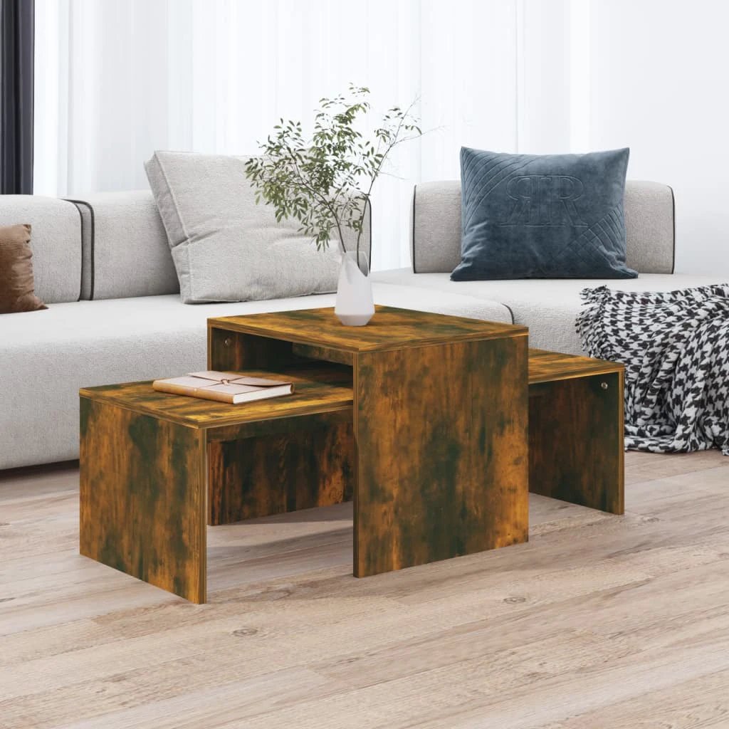 vidaXL vidaXL Coffee Table Set Smoked Oak 100x48x40 cm Engineered Wood Modern Living Room Decor - Coffee Table